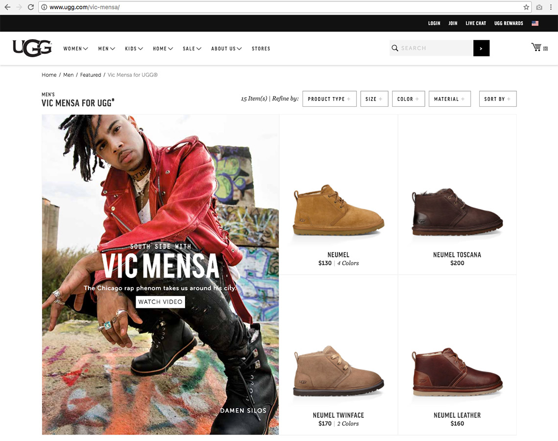 Vic Mensa featured on UGG's site